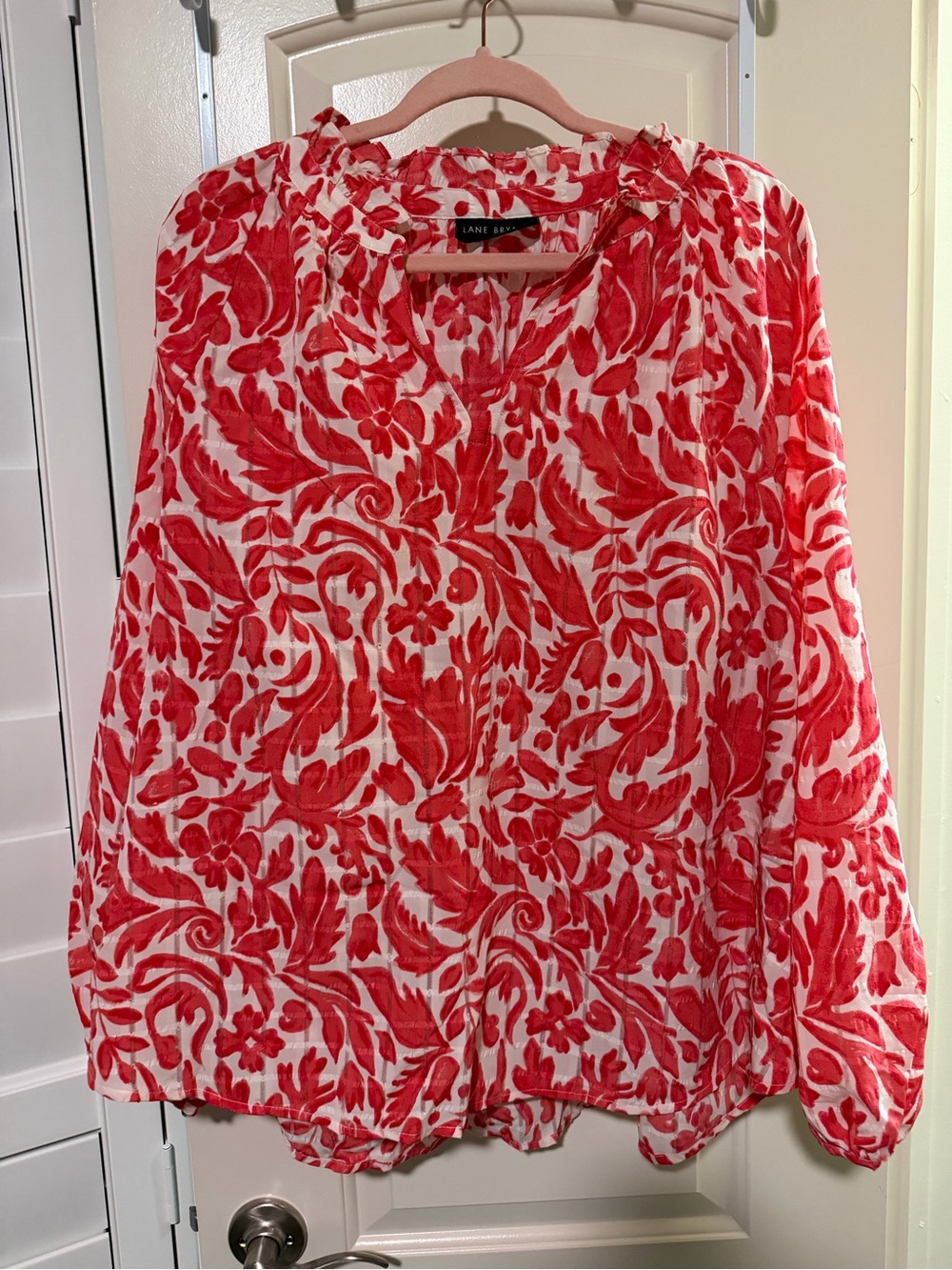 Lane Bryant White Blouse with Red Floral Print